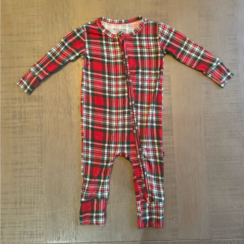 Lev Baby Bamboo 6-9m Long Sleeve Plaid Zipper Romper
